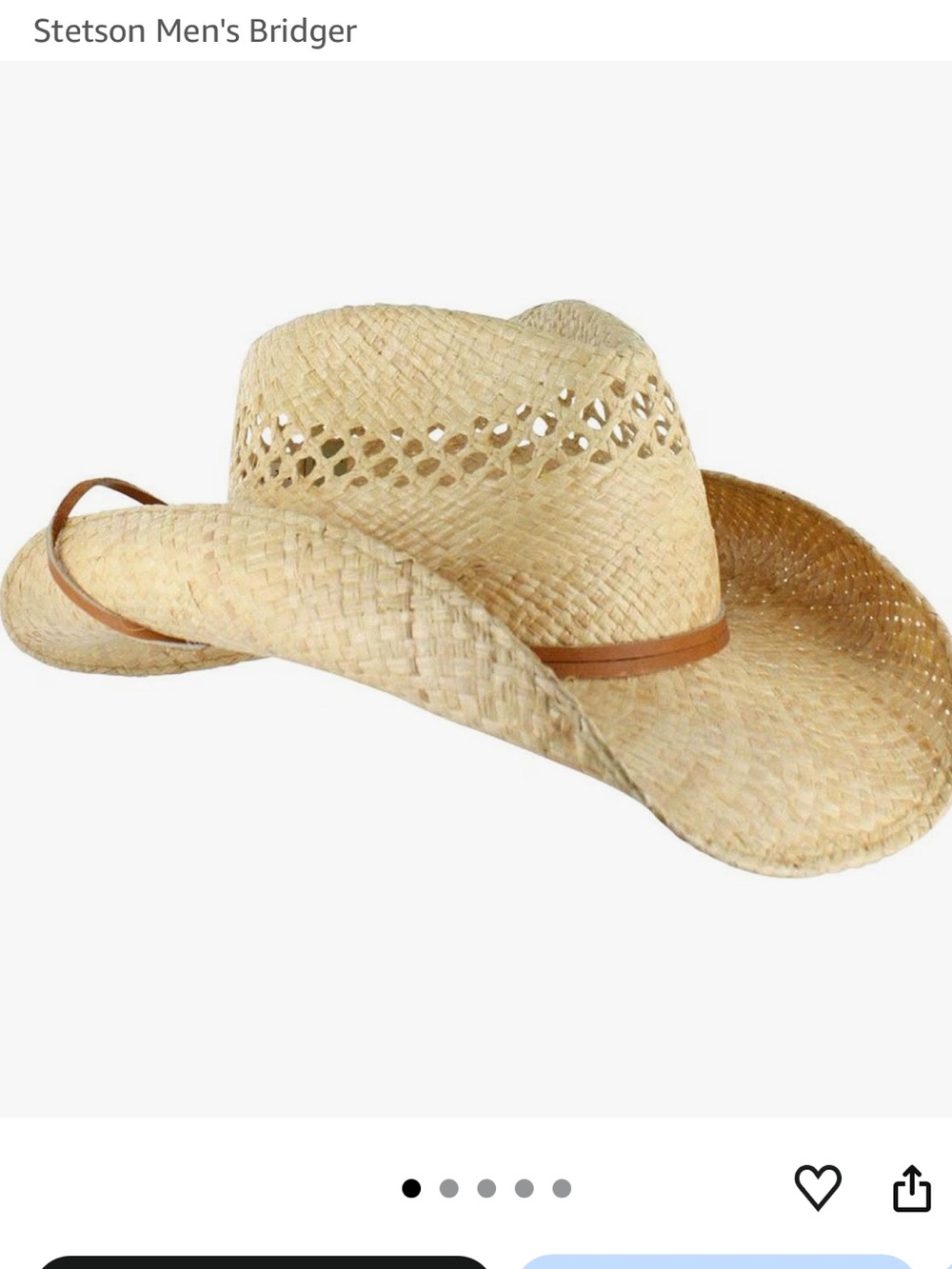 Stetson Bridger - Shapeable Brim Straw Western Cowboy Unisex Hat EUC